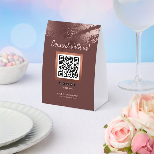 Plaque De Table Stylish Bronze Business QR Code Social Media (Insitu (mariage))