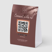 Plaque De Table Stylish Bronze Business QR Code Social Media (Recto)