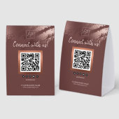Plaque De Table Stylish Bronze Business QR Code Social Media (Recto/verso)
