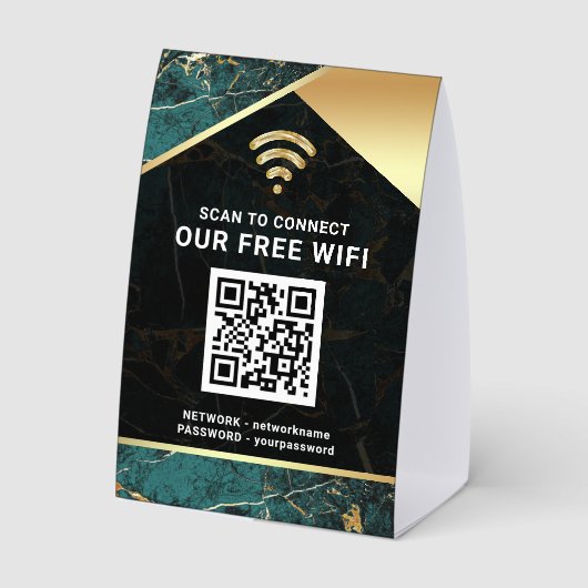 Plaque De Table Stylish Teal QR Code Wifi Network Password (Verso)