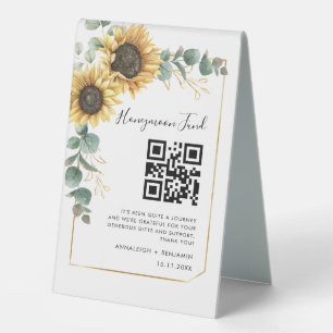 Plaque De Table Sunflower Floral Eucalyptus Honeymoon Fund Code QR