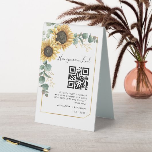 Plaque De Table Sunflower Floral Eucalyptus Honeymoon Fund Code QR (En SItu (Tableau))