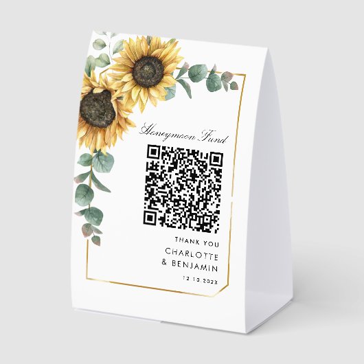 Plaque De Table Sunflower Floral Honeymoon Fund QR Code Wedding (Recto)