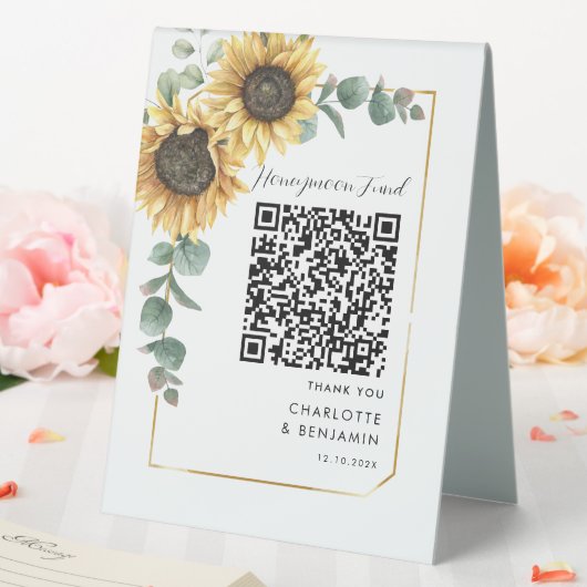 Plaque De Table Sunflower Green Honeymoon Fund QR Code Mariage (In SItu (Mariage))