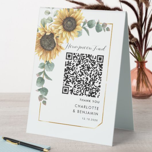 Plaque De Table Sunflower Green Honeymoon Fund QR Code Mariage (En SItu (Tableau))
