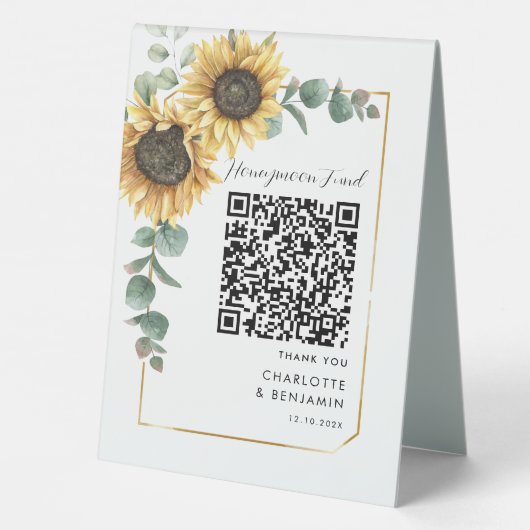Plaque De Table Sunflower Green Honeymoon Fund QR Code Mariage (Verso)