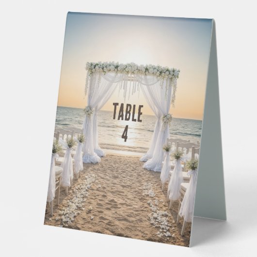Plaque De Table Sunset Beach Wedding With Floral Arch (Recto)