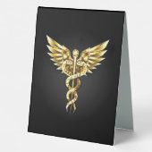Plaque De Table Symbole caducee polygonale en or (Verso)