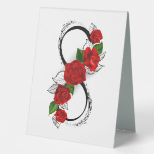 Plaque De Table Symbole d'infini avec des roses rouges