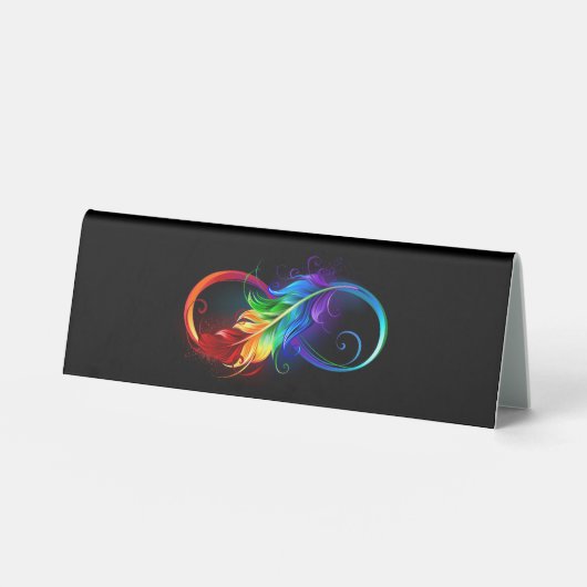 Plaque De Table Symbole d'infini avec plume arc-en-ciel (Recto)