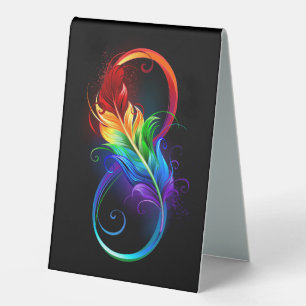 Plaque De Table Symbole d'infini avec plume arc-en-ciel