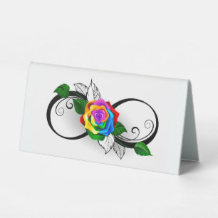 Plaque De Table Symbole d'infini avec rose arc-en-ciel