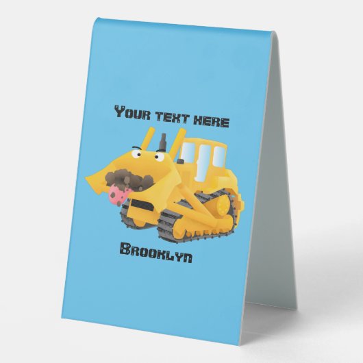 Plaque De Table Sympa joli caractère de dessin animé au bulldozer (Verso)