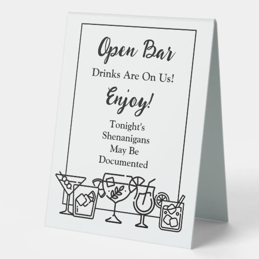 Plaque De Table Sympathique Open Bar Mariage Sign (Recto)
