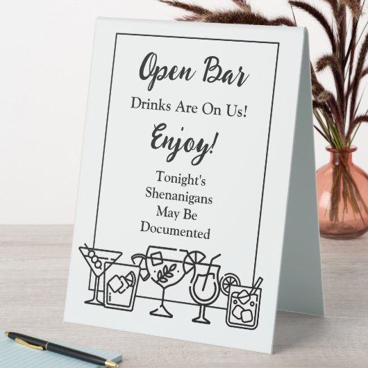 Plaque De Table Sympathique Open Bar Mariage Sign (En SItu (Tableau))