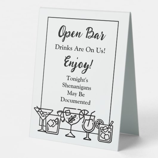 Plaque De Table Sympathique Open Bar Mariage Sign (Verso)