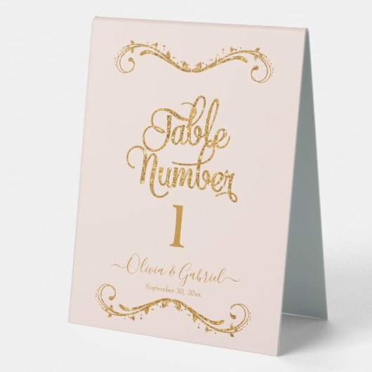Plaque De Table Table de mariage rose blush à paillettes or à écri (Verso)