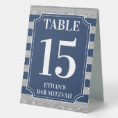 Plaque De Table Table Numéro de Bar Mitzvah Rayé Bleu et Gris (Recto)