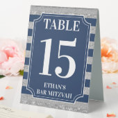 Plaque De Table Table Numéro de Bar Mitzvah Rayé Bleu et Gris (In SItu (Mariage))
