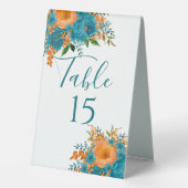 Plaque De Table Table turquoise et Orange Floral Mariage Numéro (Verso)