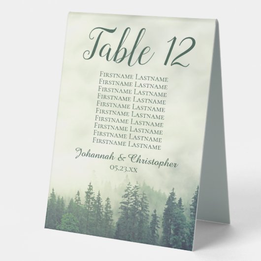 Plaque De Table Tableau des Mariages de pins verts - Numéro de la  (Recto)