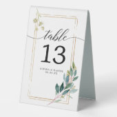 Plaque De Table Tableau des numéros du Mariage Garden Greens (Verso)