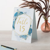 Plaque De Table Tableau Mariage géométrique cyan bleu et or (En SItu (Tableau))