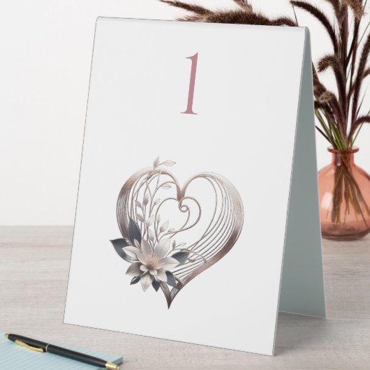 Plaque De Table Tableau mariage Numéro-Coeur rose moderne avec Fle (En SItu (Tableau))