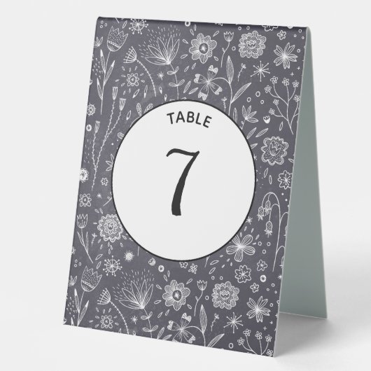 Plaque De Table Tableau noir Fleur Moderne Monochrome (Recto)