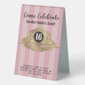 Plaque De Table TableTent de table rose féminin faux or Sweet 16 (Verso)