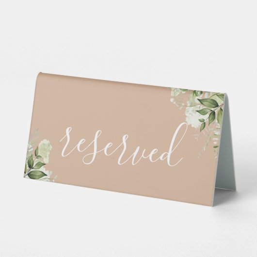 Plaque De Table Tan Floral Vert Élégant Script Réservé (Verso)