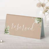 Plaque De Table Tan Floral Vert Élégant Script Réservé (En SItu (Tableau))
