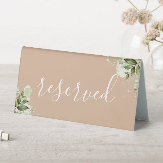 Plaque De Table Tan Floral Vert Élégant Script Réservé (En SItu (Tableau))
