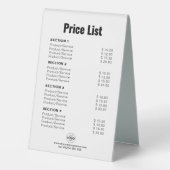 Plaque De Table Tarif personnalisé ou services Simple moderne blan (Verso)