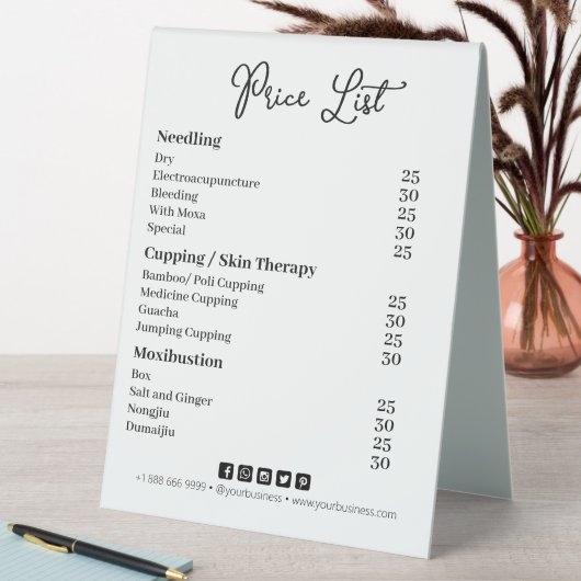 Plaque De Table Tarif Simple Professionnel (En SItu (Tableau))