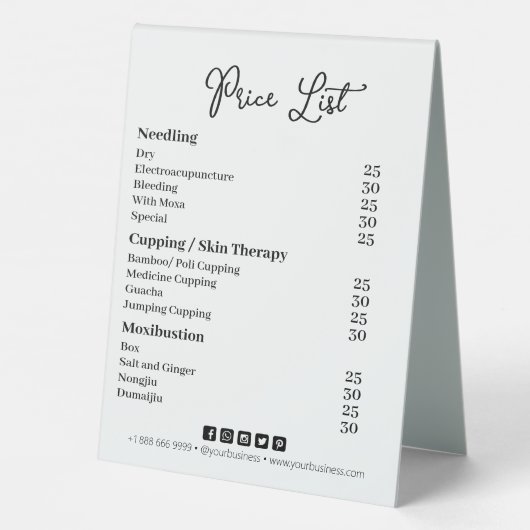 Plaque De Table Tarif Simple Professionnel (Verso)