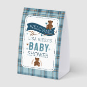 Plaque De Table Tartan Teddy Bear  Baby Boy Shower Sign (Verso)