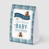 Plaque De Table Tartan Teddy Bear  Baby Boy Shower Sign (Recto)