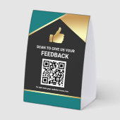 Plaque De Table Teal Gold QR Code Customer Feedback Review (Verso)