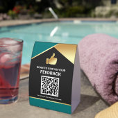 Plaque De Table Teal Gold QR Code Customer Feedback Review (InVersositu (sur table))