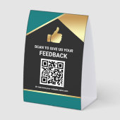 Plaque De Table Teal Gold QR Code Customer Feedback Review (Recto)