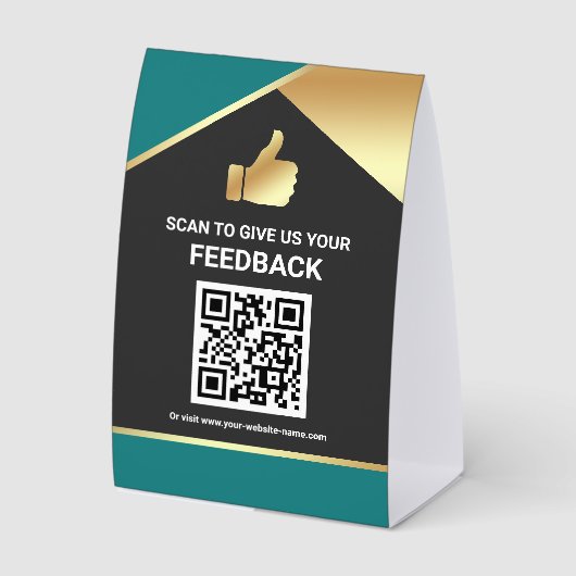 Plaque De Table Teal Gold QR Code Customer Feedback Review (Recto)