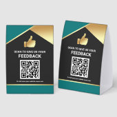 Plaque De Table Teal Gold QR Code Customer Feedback Review (Recto/verso)