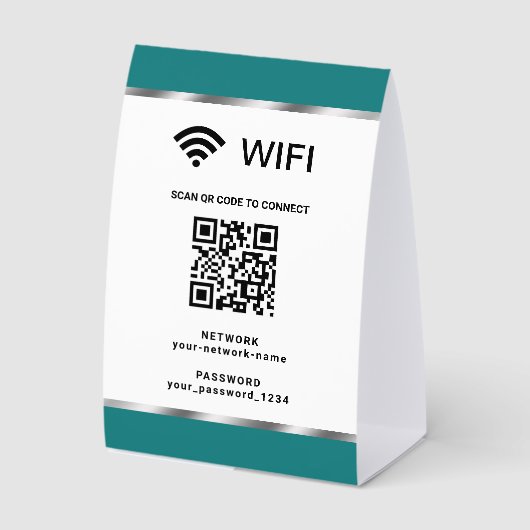 Plaque De Table Teal Silver QR Code Wifi Network and Password (Recto)