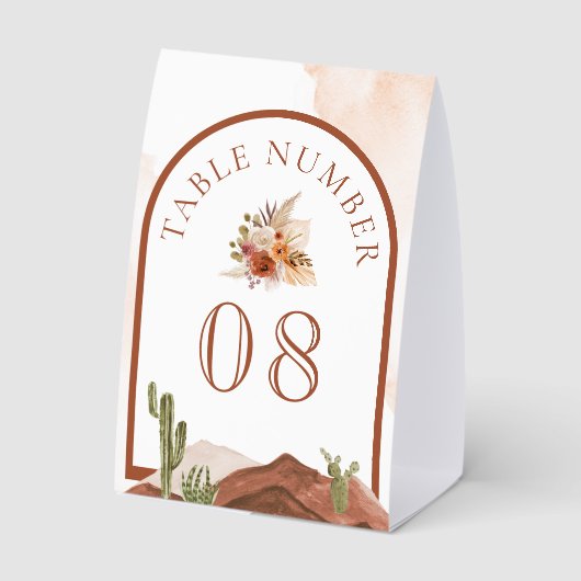 Plaque De Table Terracotta Floral Cactus Wedding Table Number (Verso)