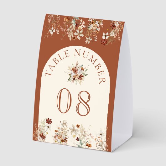 Plaque De Table Terracotta Wildflower Cream Wedding Table Number (Verso)