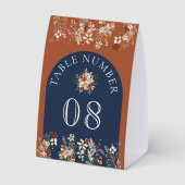 Plaque De Table Terracotta Wildflower Navy Wedding Table Number (Verso)