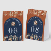 Plaque De Table Terracotta Wildflower Navy Wedding Table Number (Recto/verso)