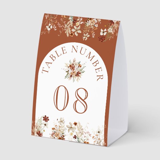 Plaque De Table Terracotta Wildflower White Wedding Table Number (Verso)