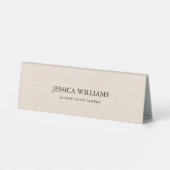Plaque De Table Texture en lin beige simple typographie noire (Verso)